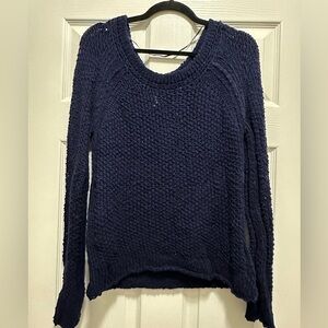 Free People Navy Textured Crew Neck Sweater